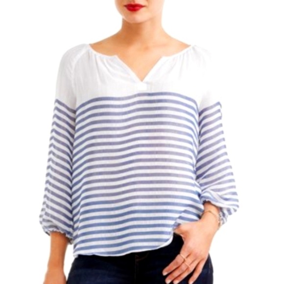 ZAC & RACHEL Striped Semi Sheer Gauze Blouse Size L (NWOT) - Picture 1 of 6